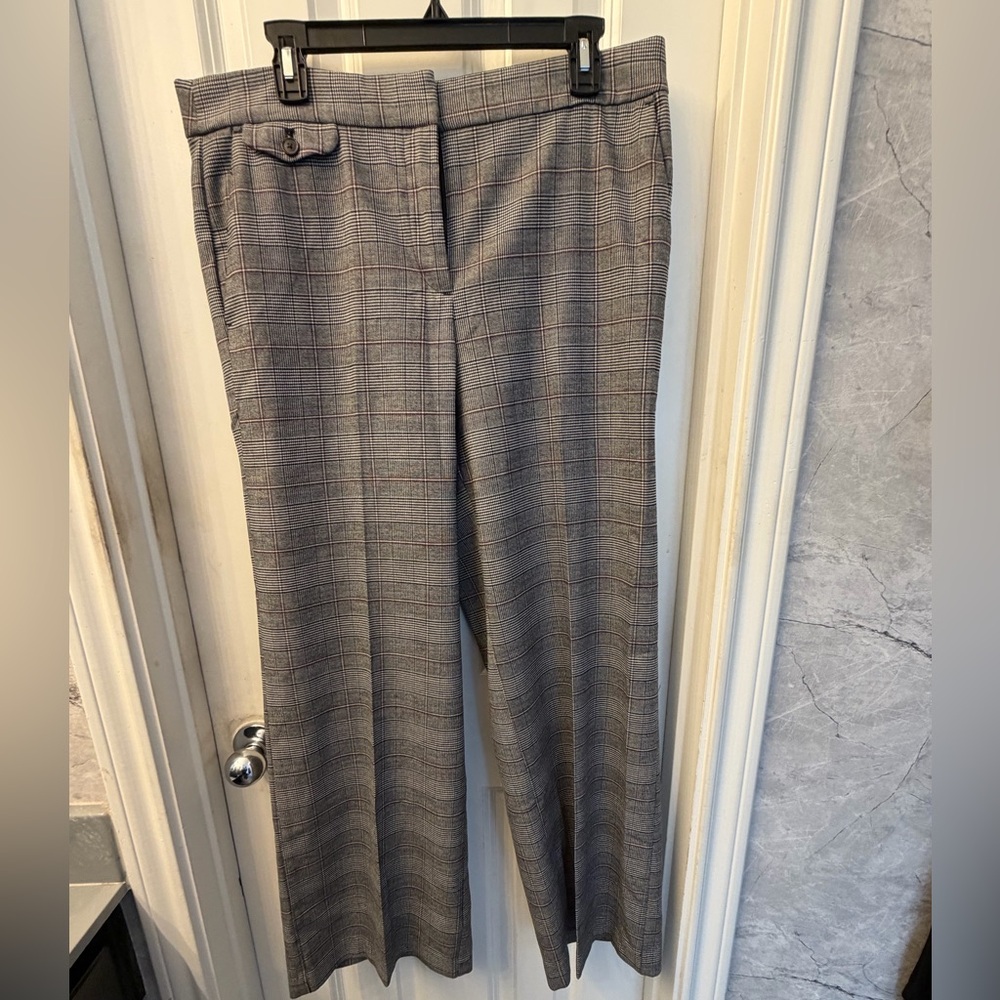 LOFT Gray/Burgandy Plaid Wide Leg Pants